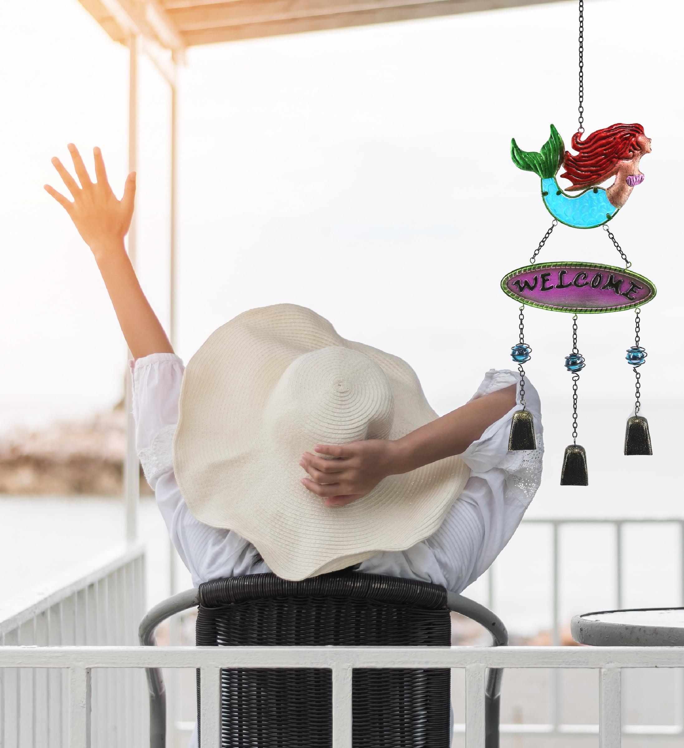 CoTa Global Mermaid Wind Chime - Handmade Glass and Metal Chime - Ocean Life Hanging Decor - Colorful Home Decor Gift, Indoor and Outdoor Hanging Decoration For Porch, Patio, and Garden - 25.5 Inches
