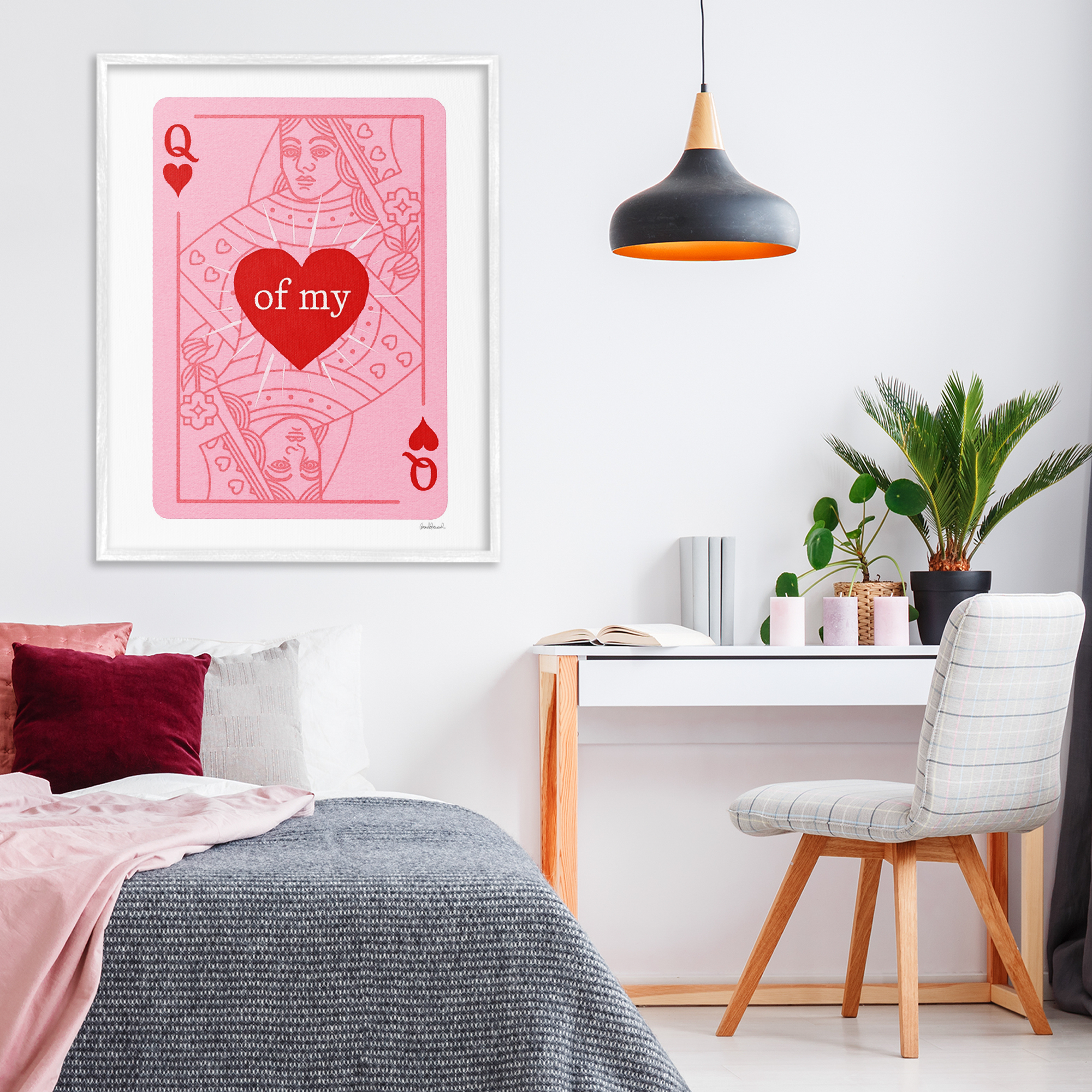 Queen Of My Heart White Framed Giclee Art, design by Amanda Greenwood