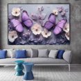thumbnail image 2 of Mudket Framed Canvas Wall Art Ready to Hang, Purple Morpho Butterfly Cream Floral Print, Chic Botanical Insect Wall Decor Canvas Artwork for Bedroom Living Room, Flower Pictures - 12"L x 8"W, 2 of 10