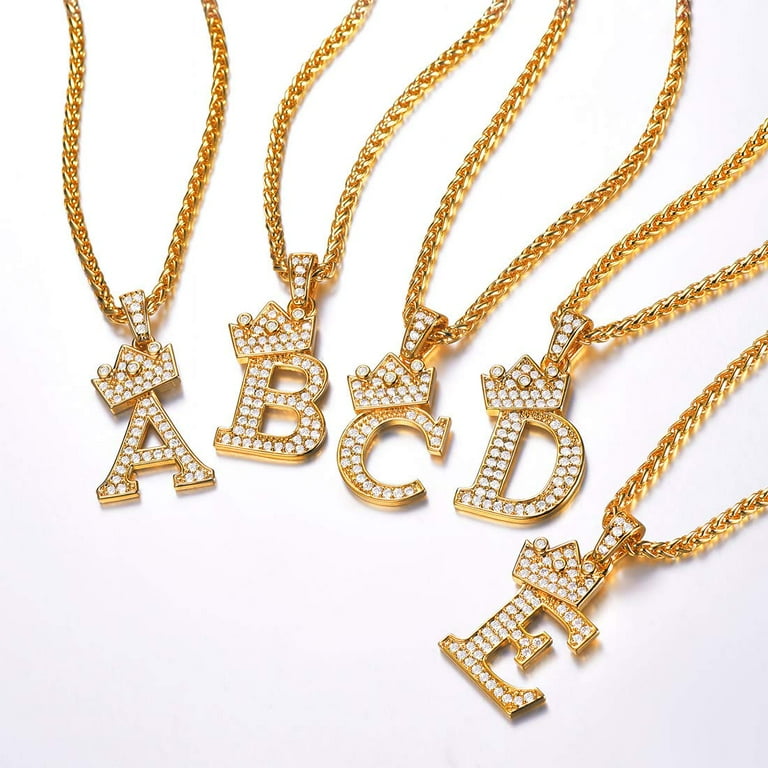 U7 Crown Alphabet B Pendant, 18K Gold Plated, Cubic Zirconia