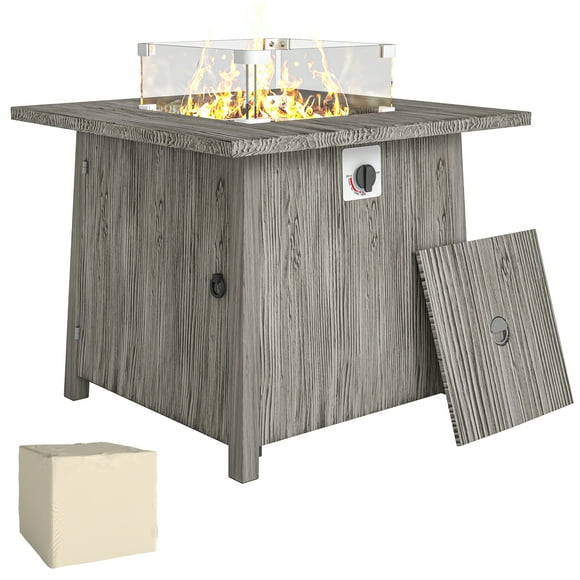Outsunny 28" Square Propane Fire Pit Table with Waterproof Cover 40,000 BTU