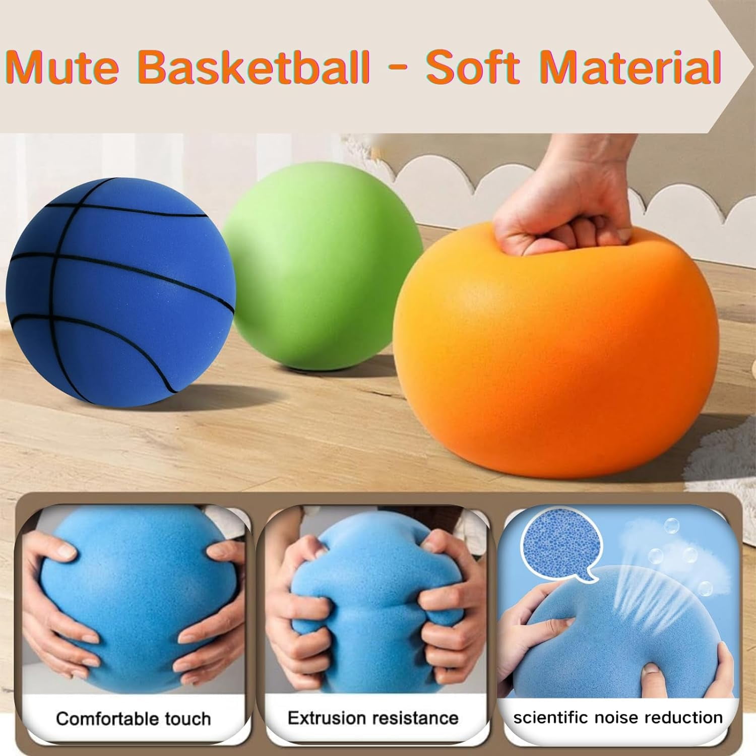 MODANU Silent Basketball, 9.45" Quiet Basketball Indoor, Foam Indoor Dribbling Training Ball, Uncoated High-Density, Blue