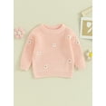 thumbnail image 2 of Bagilaanoe Toddler Baby Girl Knitted Sweater Long Sleeve Flower Pullover 3M 6M 9M 12M 18M 24M 3T 4T 5T Kids Warm Jumpers Tops Fall Loose Knitwear, 2 of 8