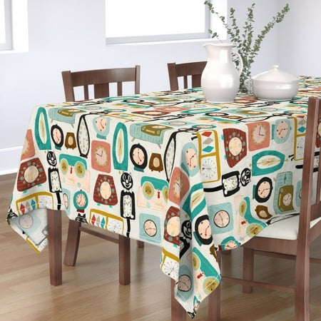 

Cotton Sateen Tablecloth 90 Square - 1950S Mid Century Modern Vintage Antique Retro Cat Time Abstract Print Custom Table Linens by Spoonflower
