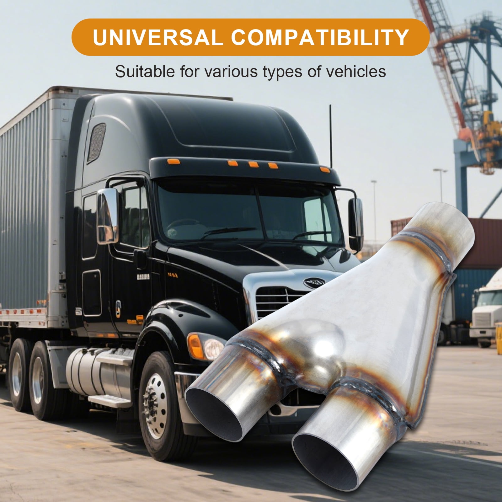 Exhaust Y Pipe, Universal 2.5" Inlet 2.5" Outlet Stainless Steel Y Pipe 10" Long