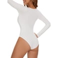 thumbnail image 3 of MANIFIQUE Women's Henley Shirt Square Neck Button Down Ribbed Tank Top Long Sleeve Bodysuits, 3 of 6