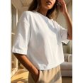 thumbnail image 4 of Camiseta Mujer Cuello Redondo Holgada Blanco Minimalista, 4 of 25