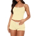 thumbnail image 4 of Dagugfen Pajama Sets for Women Sleeveless Camisole Tops Spaghetti Strap Elastic Waist 2" Shorts Home Sleepwear Sets(S,Yellow), 4 of 6