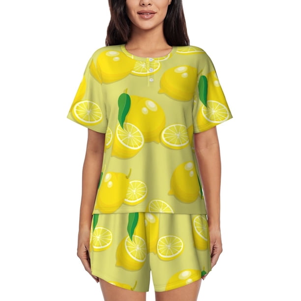 Fotbe Bright Lemons Conjunto de Pijama Estampado para Mujer, 2 Piezas, Ropa de Dormir con Camiseta de Manga Corta y Shorts Suaves-3X-Large