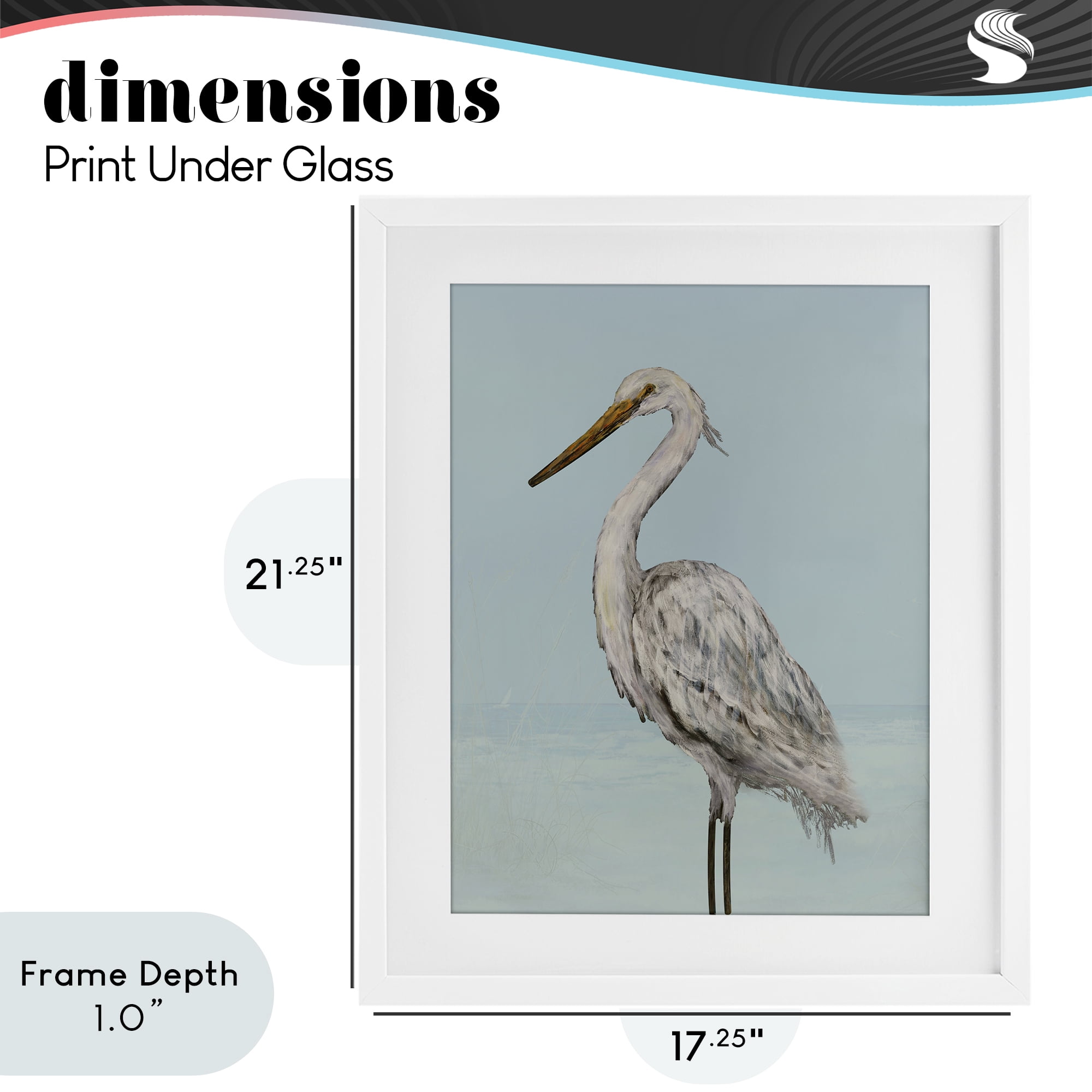 Stupell Industries Coastal Heron Muted Blue White Framed Print Under Glass, design by Julie DeRice
