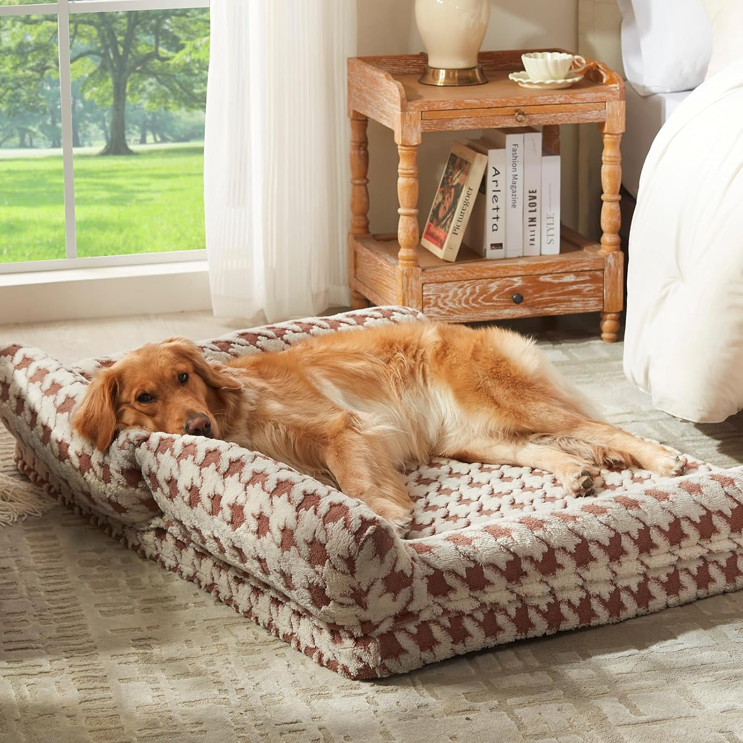 Orthopedic Dog Beds Large Sized Dog, XL Washable Memory Foam Pet Couch Bed with Removable Washable Cover, Non-Slip Bottom with Bolster Sides, Brown