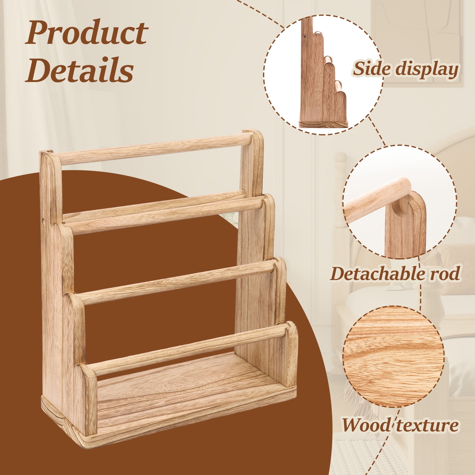 Wood Bracelet Holder 4 Tier Large Capacity Jewelry Organizer Display Stand Watch Hanger (woodcolor )