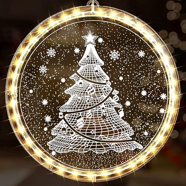 Luces De Ventana De Navidad 3D Novedad Luz Colgante Luces De Hadas Con Pilas Para Interiores Luces De Hadas Decorativas Con Ventosa Para Decoración Blanco Cálido