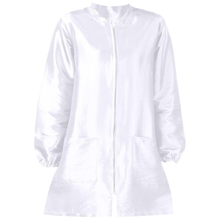 QIJGEBGG Nylon Salon Hairstylist Smock Barber Haircut Jacket Dog Pet Grooming Work Shirt Uniform with Zip Closure L White