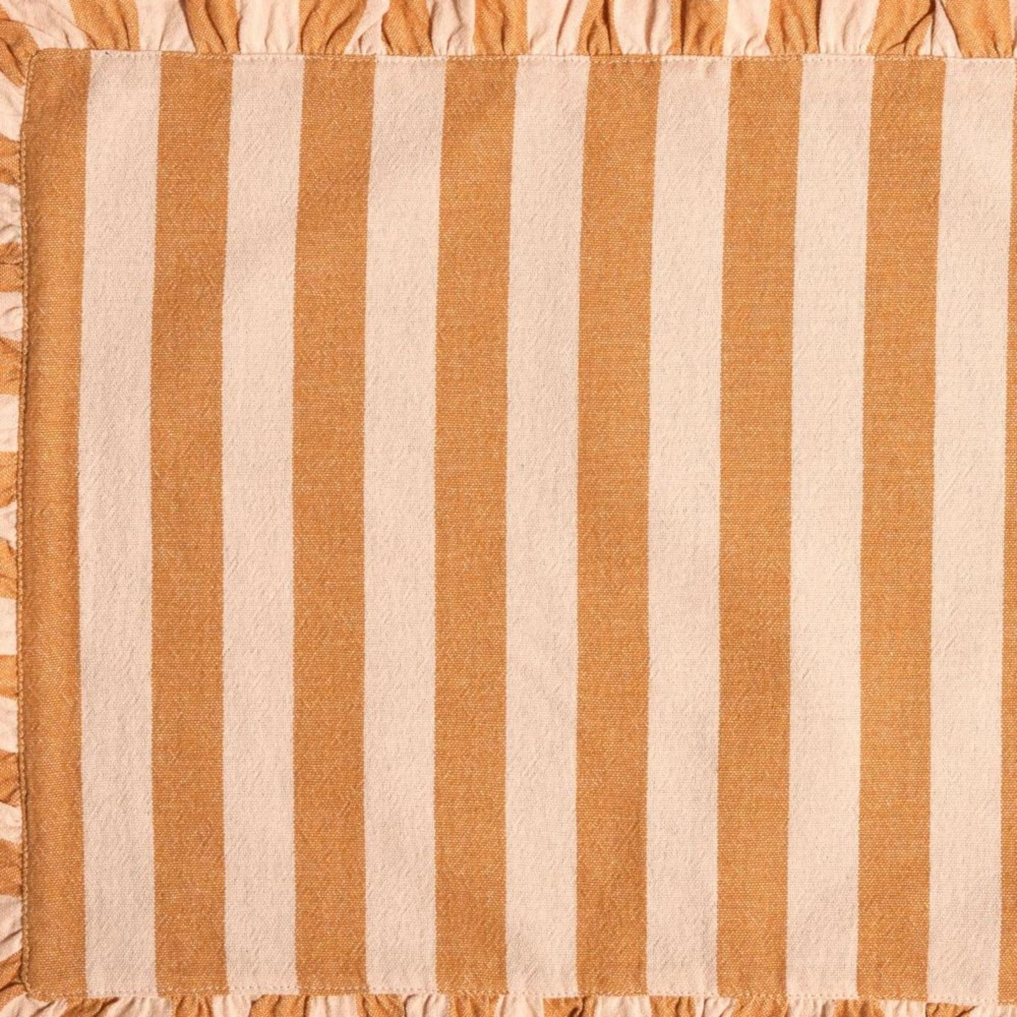 Beautiful Home by Drew Barrymore Ruffle Stripe Fabric Placemat, Coral Rose, 20 in W x 14 in L
