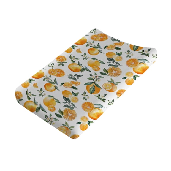 Baby Watercolor Oranges Changing Pad Covers Vintage Orange Fruits Floral Leaves Diaper Change Table Sheets for Boy Girl Soft Stretch Baby Changing Table Mats 32''x16''