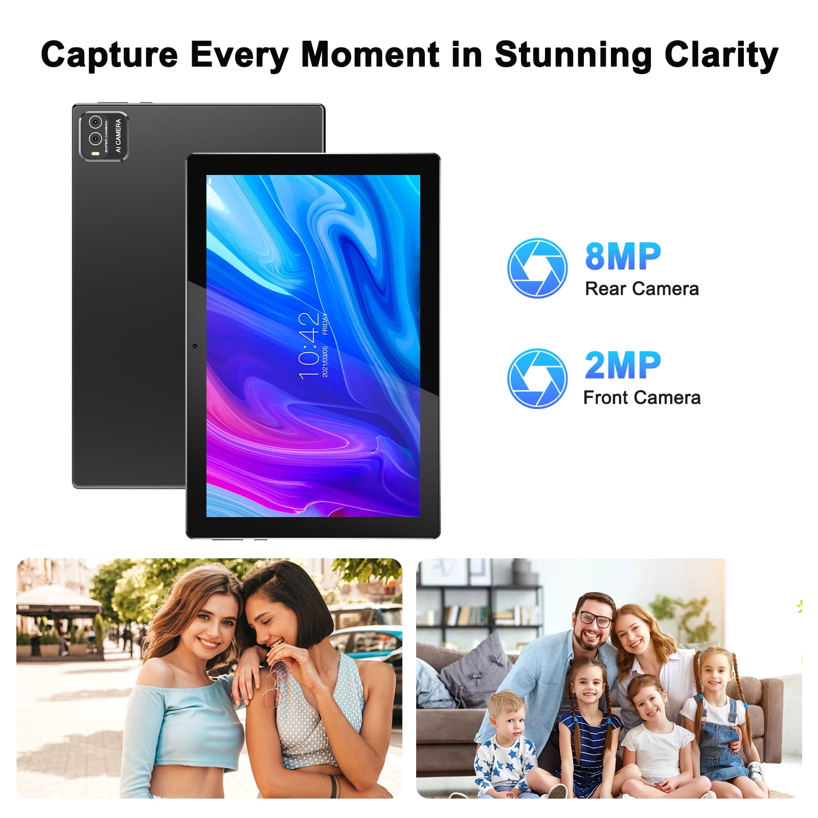 Android 15 Tablet 2 in 1 Tablets 10 Inch Tablet with Keyboard Mouse Case Protective Stylus 10.1" Tab 8GB+64GB Support 1TB Expansion 2MP+8MP Dual Camera 6000mAh Battery Bluetooth WIFI-6, Black