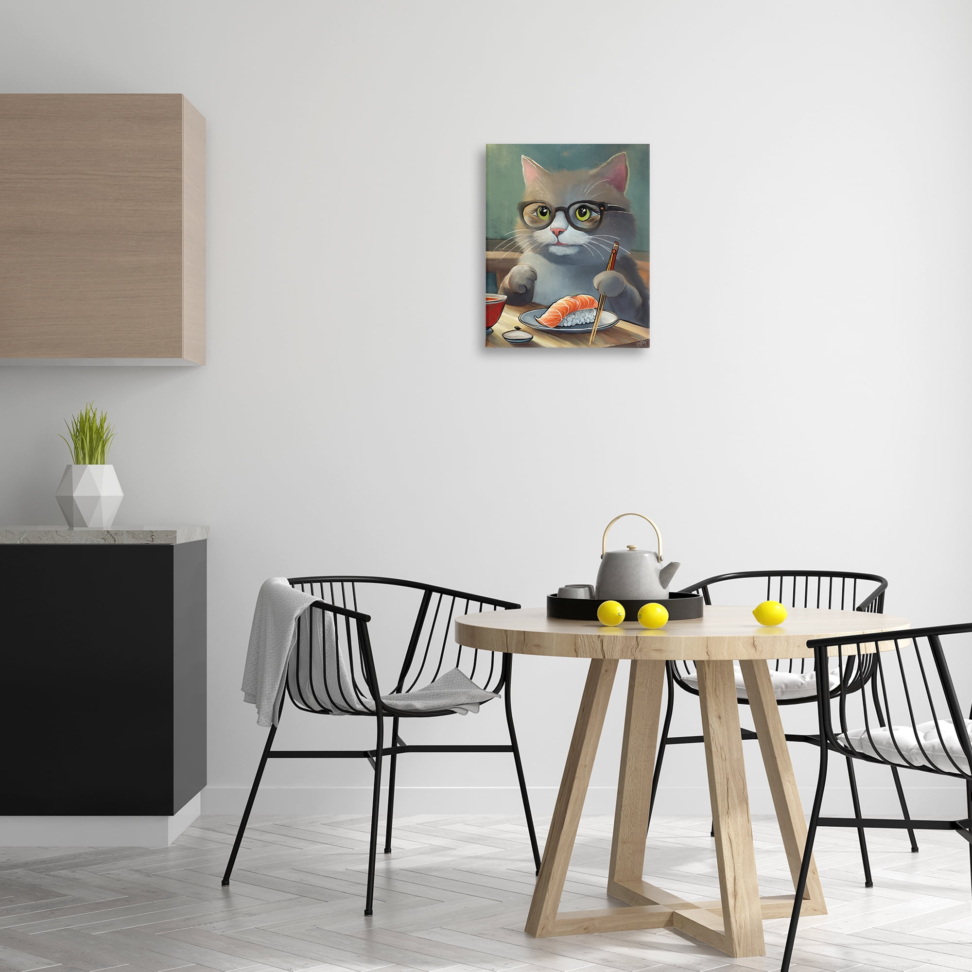 Stupell Industries Cat Eating Sushi Food & Beverage Painting Wrapped Canvas Art Print Wall Art, 16 x 20