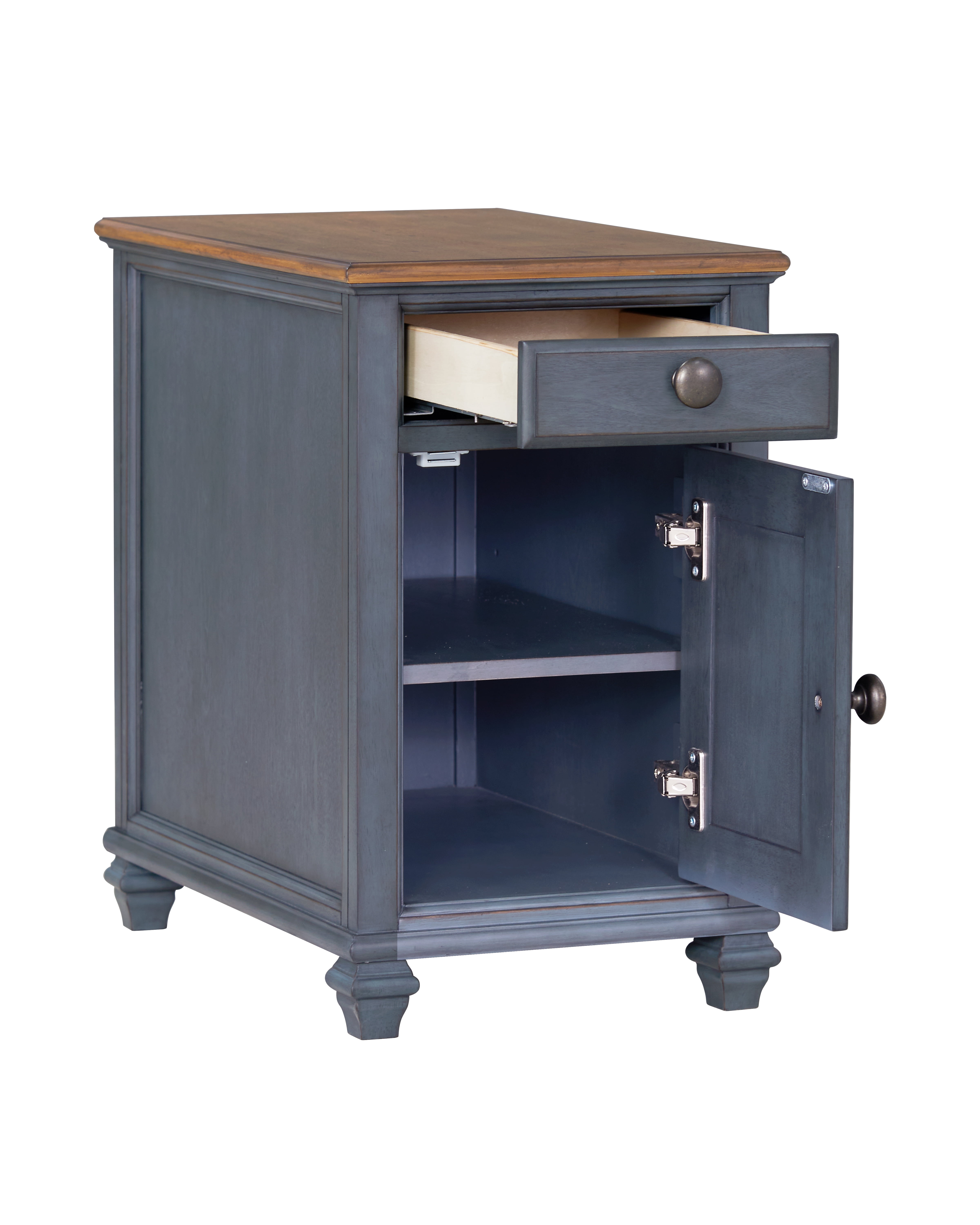 14" Fully Assembled Farmhouse Chair Side Table with Drawer & Door, Narrow Coastal End Table with Storage
