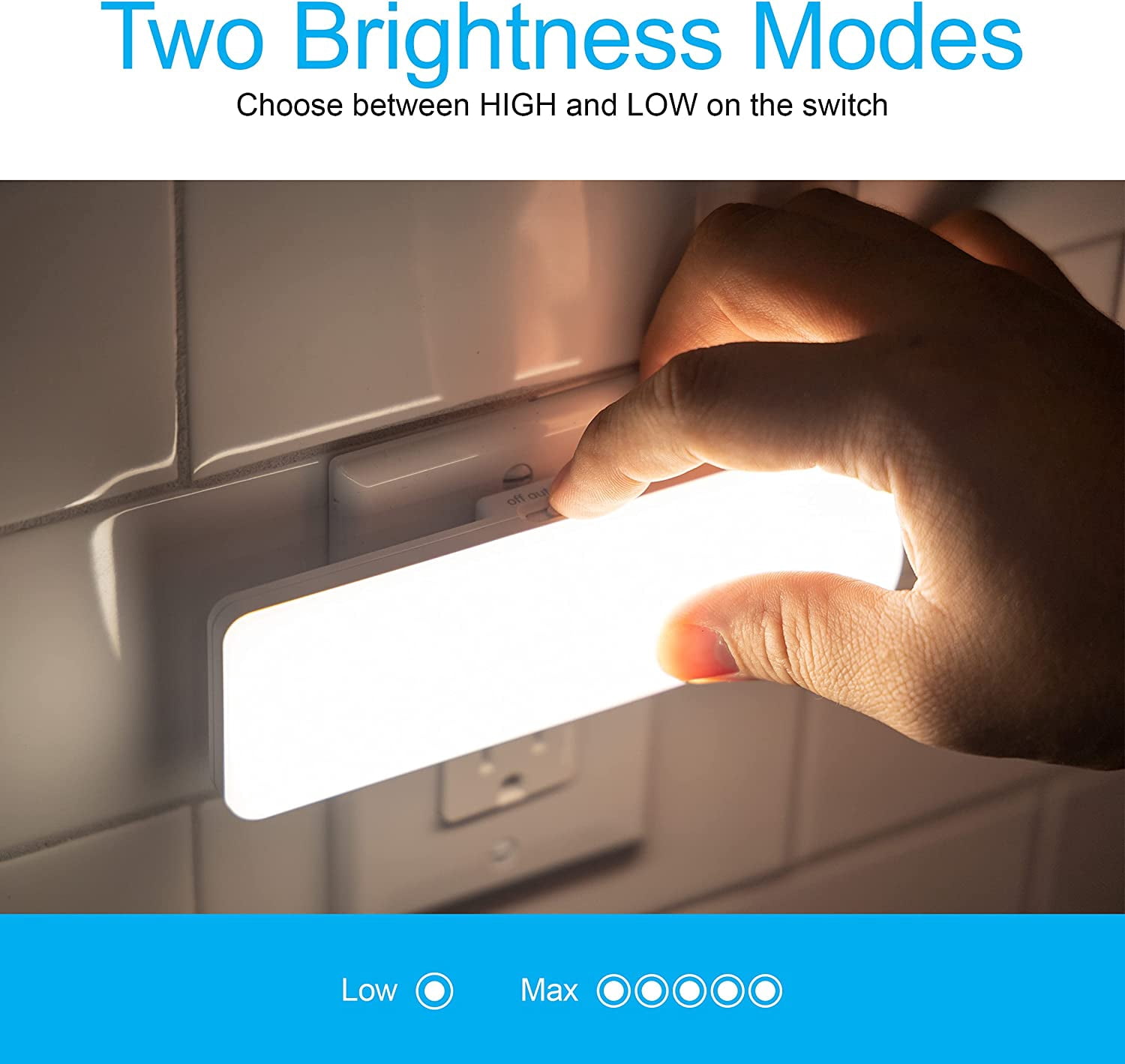 Ultrabrite LED Light Bar Night Lights Plug Into Wall Room Decor Ambient Lighting High/Low/Off Switch Bright Nightlight, White, 200 Lumens, 2 Pack