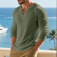 thumbnail image 5 of WTOBBY Men's Casual Long Sleeve Henley Shirt Three-Button Placket, Comfortable Solid Color, Fall and Winter T-Shirt for Daily Wear, Layering, and Relaxed Style,Light Green S, 5 of 7