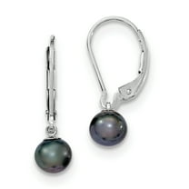 Primal Silver Sterling Silver Rhodium-plated 6-7mm Black Freshwater cultured Pearl Leverback Earrings