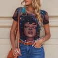 thumbnail image 4 of KLL Women 's Crew Neck Bodysuit Jumpsuits Cosmic Garden Woman Portrait Print Short onesies Stretch T Shirts, 4 of 5