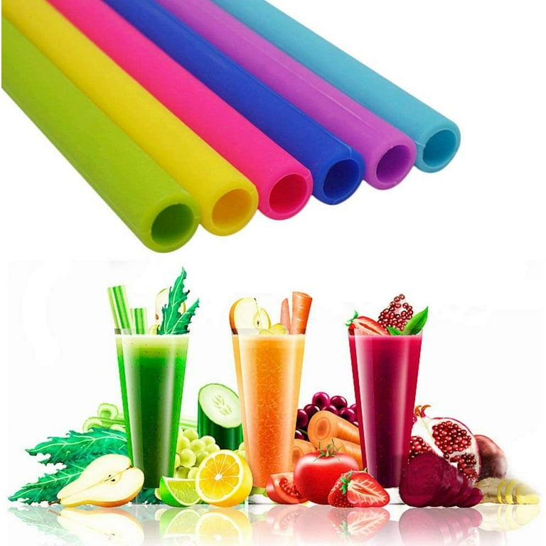 Flathead Reusable Silicone Drinking Straws Straight (set of 10) - 20oz  Tumbler Compatible - Comes with Cleaning Brush 