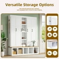 thumbnail image 5 of 63" Farmhouse Hall Tree with Bench and Shoe Storage, 4-in-1 Entryway Bench with 4 Storage Cabinets, 5 Shoe Cabinets and 6 Hanging Hooks, White, 5 of 9
