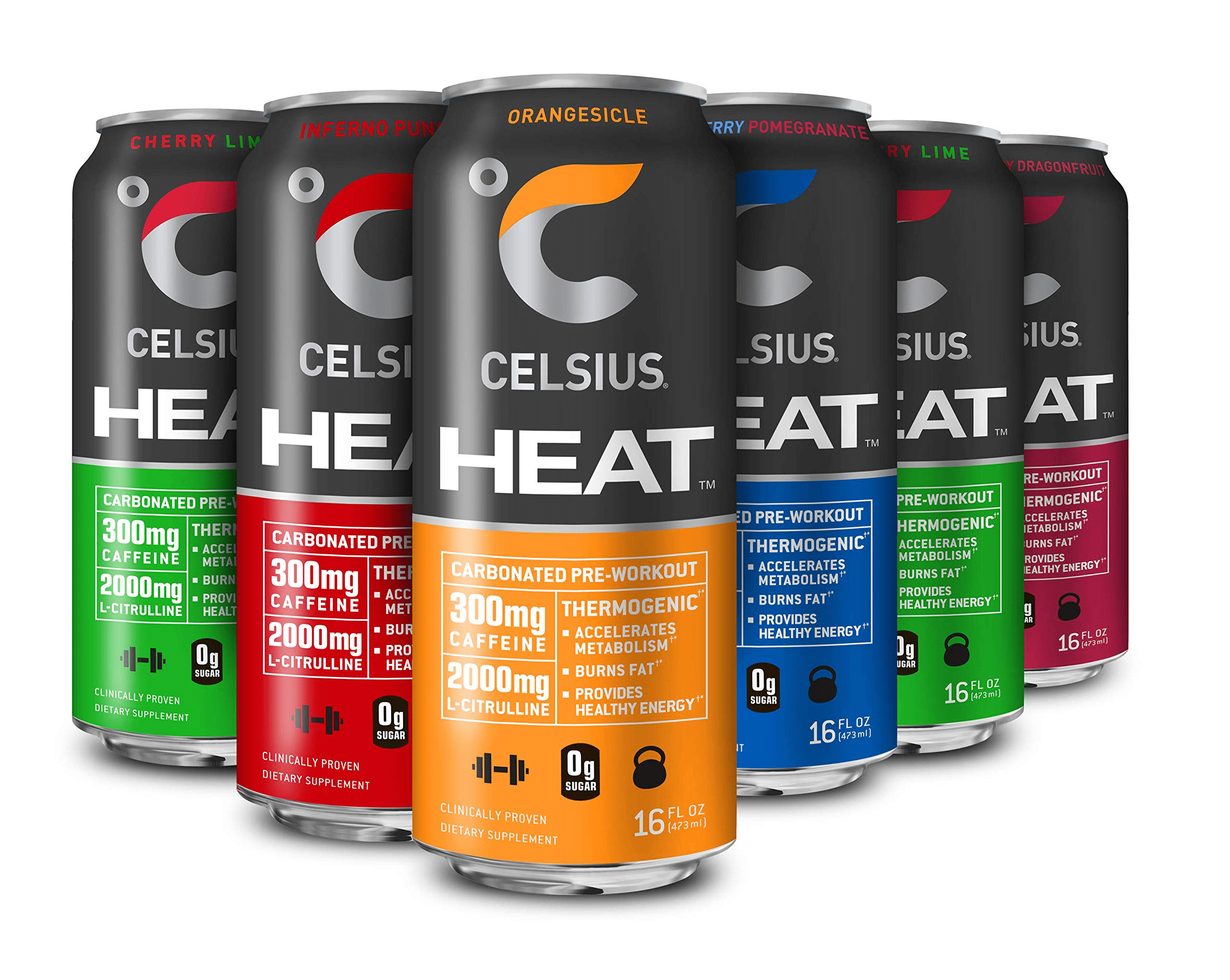 CELSIUS HEAT Performance Energy Drink 5-Flavor Variety Pack, Zero Sugar, 16oz. Can, 12 Pack