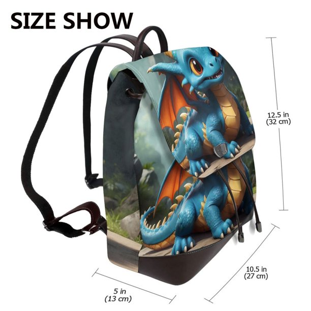 baby dragon leather backpack KLL Adorable Blue Baby Dragon Print Leather Backpack,PU Leather Laptop  Backpack Purse for Women and Ladies Daypacks Bags for Travel College Work