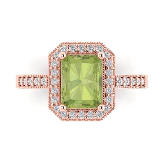 Halo Engagement Ring for Women - 2.78ct Natural Peridot in 14K Rose Gold Promise Ring