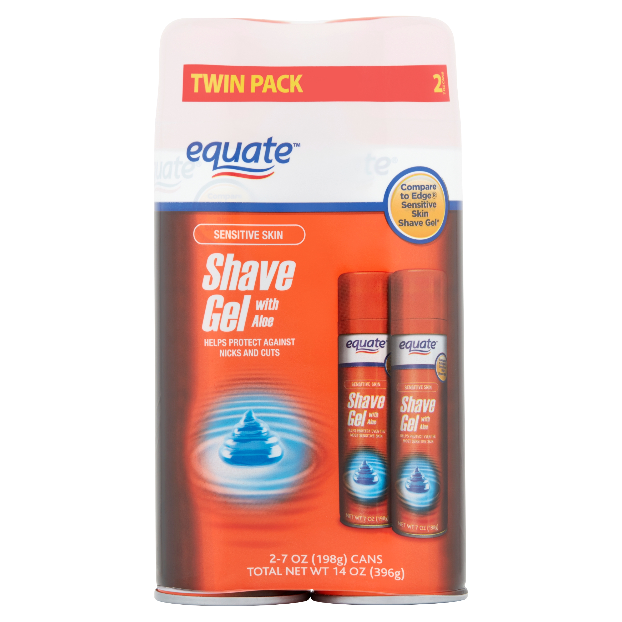 Equate Sensitive Skin Shave Gel with Aloe Twin Pack, 7 oz, 2 Count
