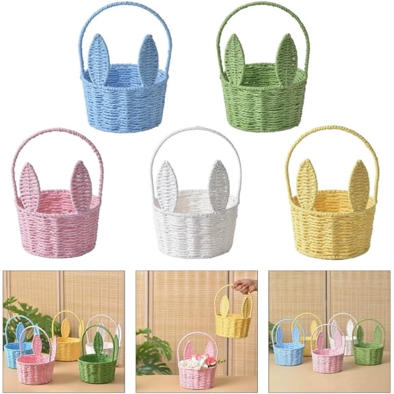 Fashionable Lovely Rabbits Ears Basket, Easter Basket, Hanging Basket For Wall, Woven Storage Basket With Handle for Home Decoration Weddings and Children's Room Display Storage Solution(Blue)