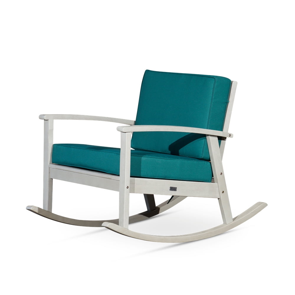 Cfowner Modern Accent Rocking Chair for Living Room/Bedroom/Nursery, Driftwood Gray Finish, Dark Green Cushions