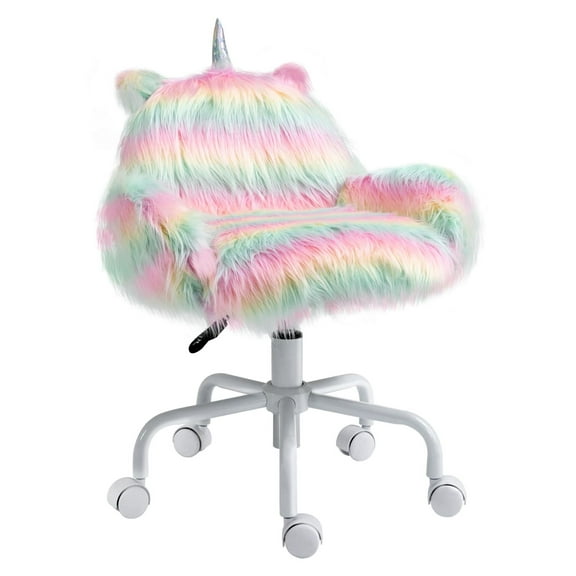 Fluffy Office Chair, Swivel Desk Chair with Armrests & Casters - Colorful Fuzzy Computer Chair for Teens, Kids, Home Office, Gaming - Adjustable Height