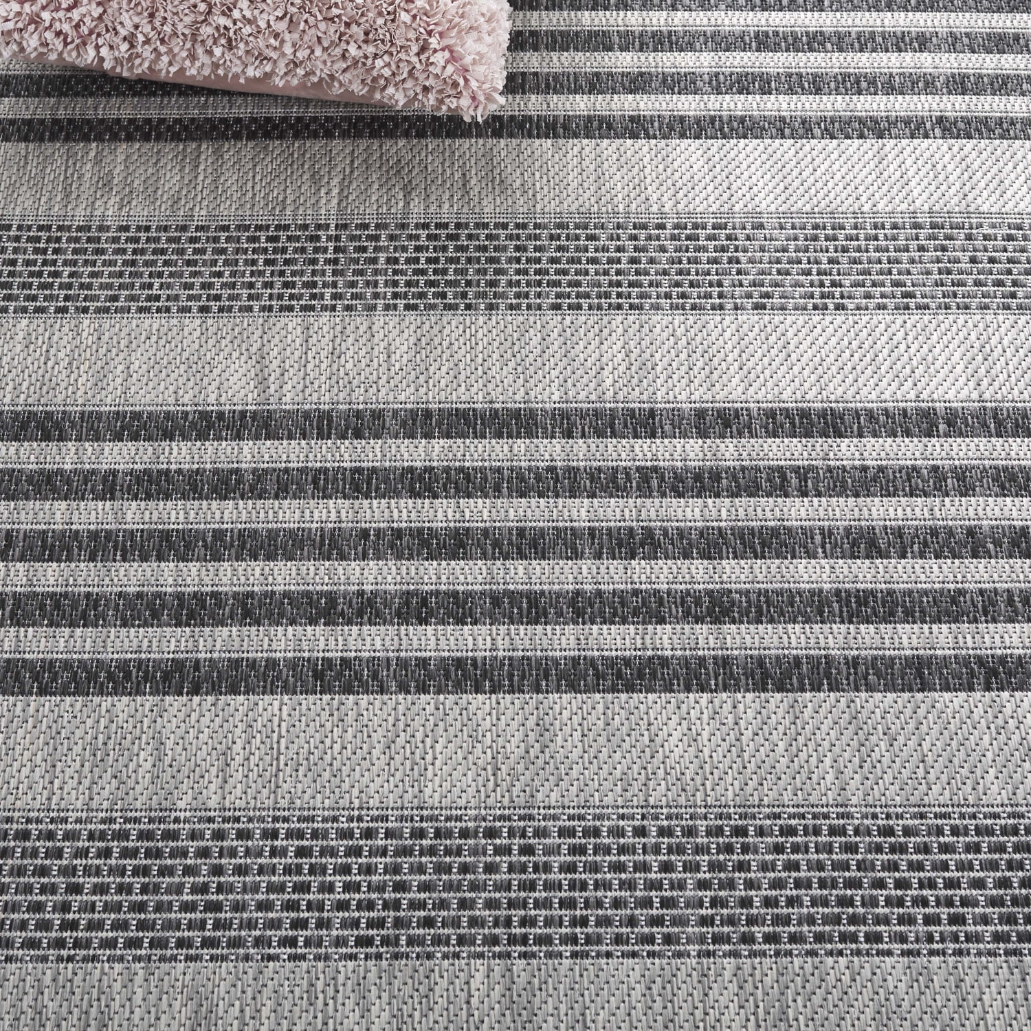 SAFAVIEH Beach House Jenelle Striped Indoor/Outdoor Runner Rug, Gray/Charcoal, 2'2" x 8'