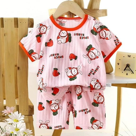 YUSIM Toddler Girls Pajamas Sets- Cute Soft Cotton Summer Short Sleeve Baby Shirts and Shorts Pink Size 1-5 T