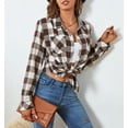 thumbnail image 3 of Alex Vando Plaid Flannel Shirts for Women Long Sleeve, Oversized Womens Casual Flannel Button Down Shirts Blouses Tops,CoffceWhite XL, 3 of 6