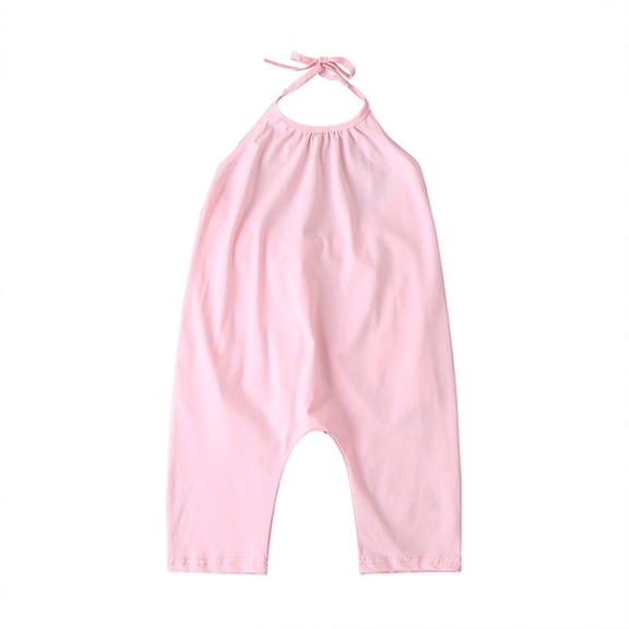 IFNWSV Girls Casual Pants Solid Spaghetti Strap Romper Open Back Summer Jumpsuit Pink 6 Years