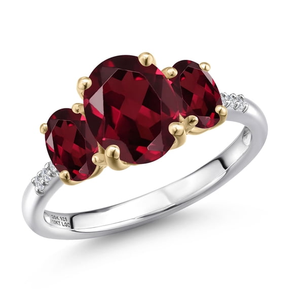 Gem Stone King 925 Silver and 10K Yellow Gold Red Rhodolite Garnet and Lab Grown Diamond Engagement Ring for Women | 3.06 Cttw | Oval 9X7MM | January Birthstone | Size 6