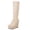 Beige, variant on Womens Knee High Boots Round Toe Platform Wedge Heel Stretch Faux Suede Pull On Elevated Casual Fashion Boots Black Size 5.5