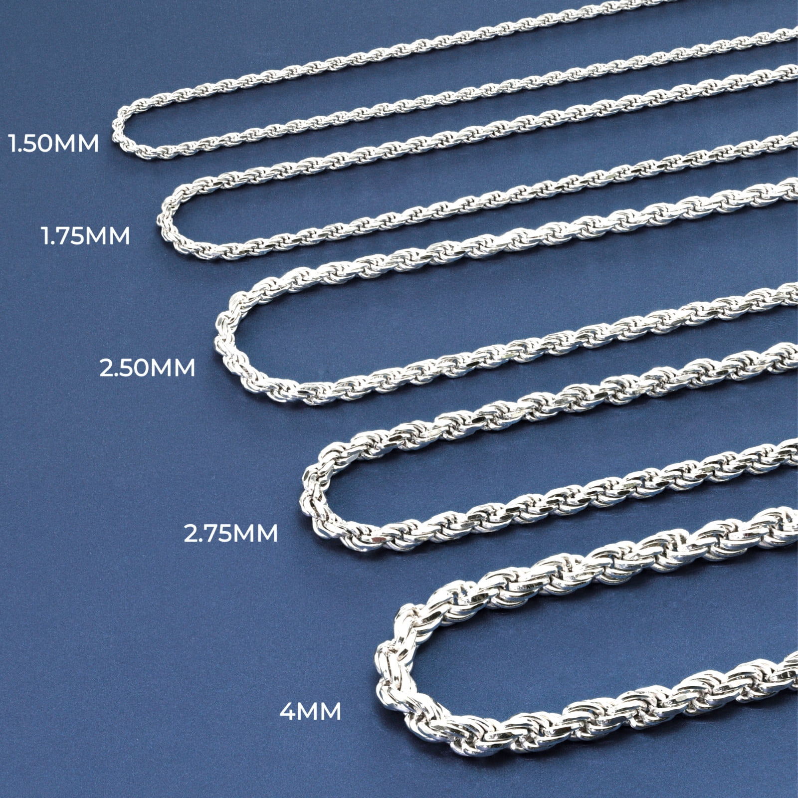 Tilo Jewelry Solid 925 Sterling Silver Rope Chain Necklace with Secure Lobster Lock | 1.75mm - 20 Inch | Everyday Necklace for Men, Women, Unisex