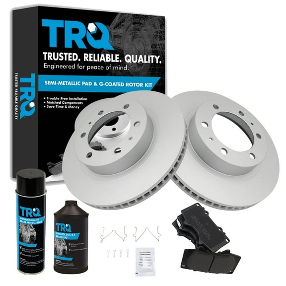 TRQ Front Premium Metallic Brake Pad Coated Rotor Kit w/Fluids for Toyota BKA23874 Fits select: 2003-2009 TOYOTA 4RUNNER, 2007-2014 TOYOTA FJ CRUISER
