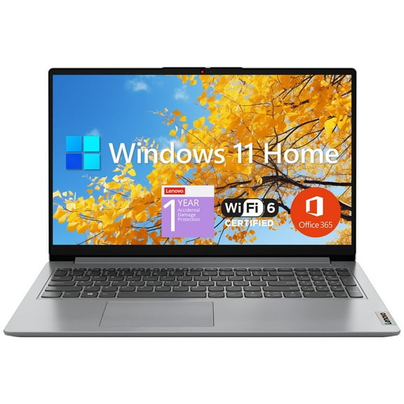 Lenovo IdeaPad 1 Student Laptop, 15.6" FHD Display, Intel Dual Core Processor, 12GB RAM, 512GB SSD   128GB eMMC, 1 Year Office 365, Wi-Fi 6, Webcam, Bluetooth, SD Card Reader, Windows 11 Home, Grey
