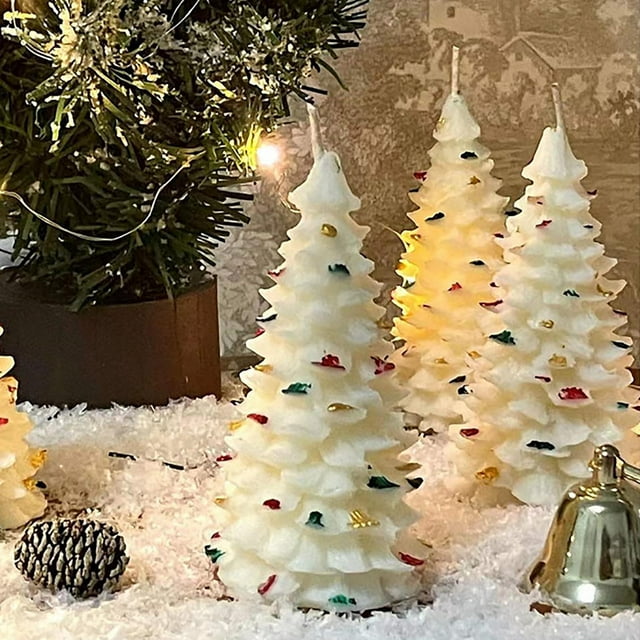 Xihbxyly Vela para Árbol de Navidad, Decoración Invernal con Diseño Artesanal de Cera, Elegante Centro de Mesa, Ambiente Acogedor, Ideal para Regalo Navideño, Perfecta para Navidad, 1 Vela de Campani