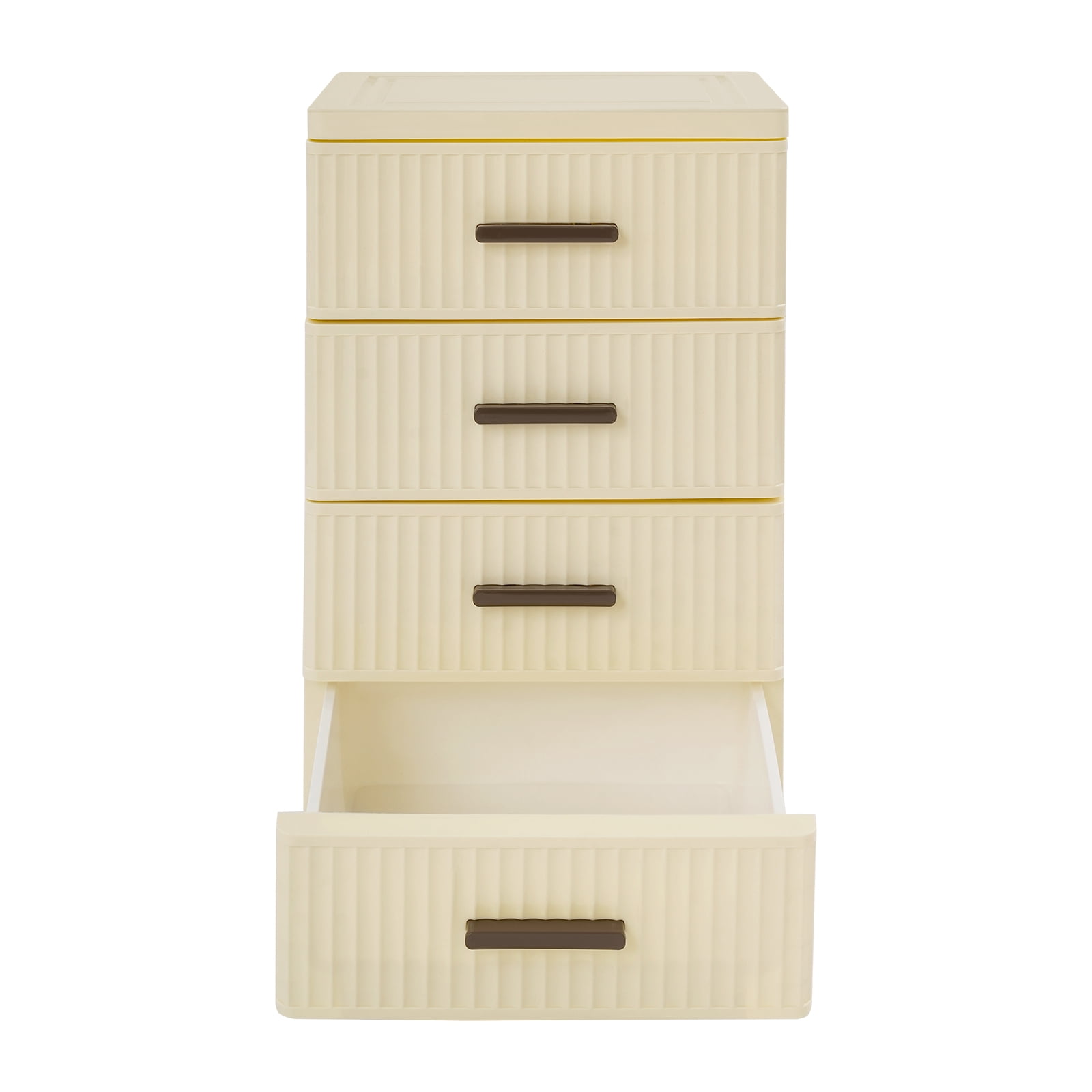 Creamy Yellow 4 Tier Plastic Drawer Storage Organizer, Storage Cabinet with 4 Universal Wheels, 4-Drawers Cabinet for Dresser Closet Bathroom Dorm Bedroom Laundry Room