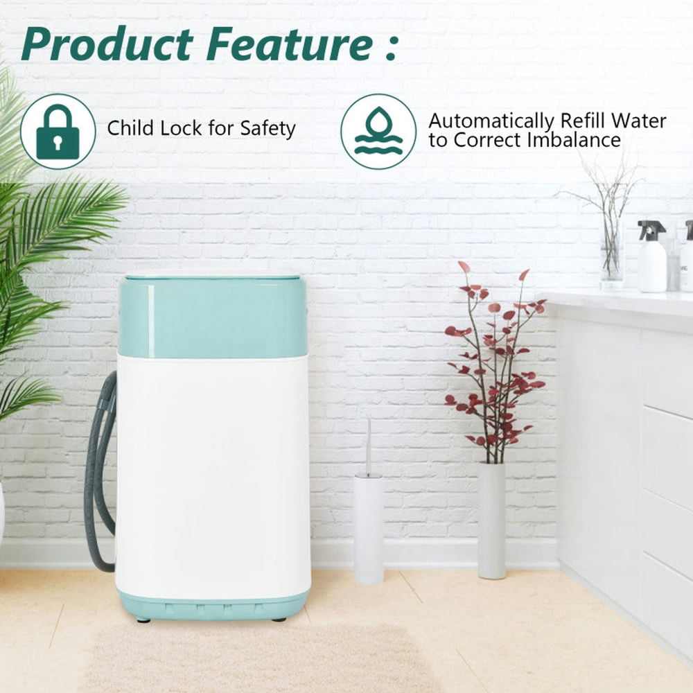 Canddidliike 8 Lbs Portable Fully Automatic Washing Machine with Drain Pump, Portable and Powerful Washer with Automatic Imbalance Adjustment, Compact Laundry Washer for Indoor, Green