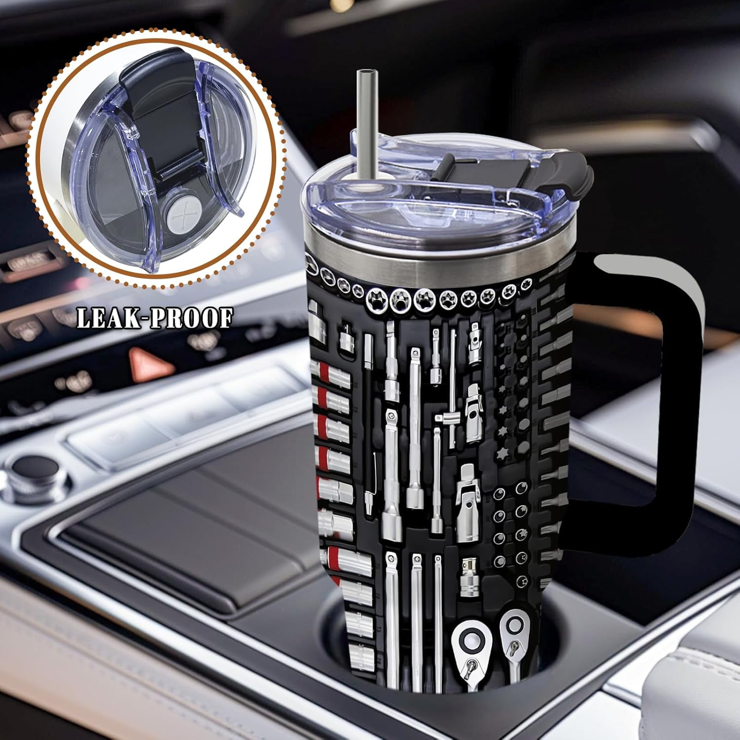 Mechanic Gifts for Men, Birthday Tumbler for Dad, Toolbox Christmas Thanksgiving Gift for Father, Realistic Gift Ideas, 40 Oz Tumbler with Handle Lid and Straw, 1PCS