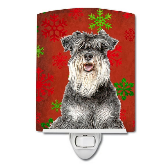 Caroline's Treasures KJ1185CNL Red Snowflakes Holiday Christmas Schnauzer Ceramic Night Light, 6x4x3", multicolor